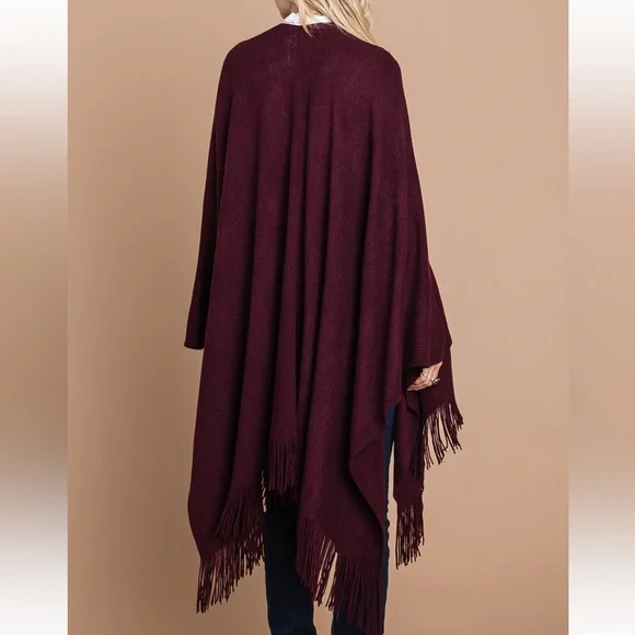 8. Women's Burgundy Fray Hem One Size Duster - Picture 2 of 4
